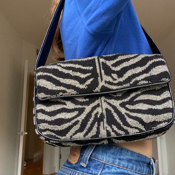 STAUD Handbags - NWT STAUD Tommy beaded zebra bag